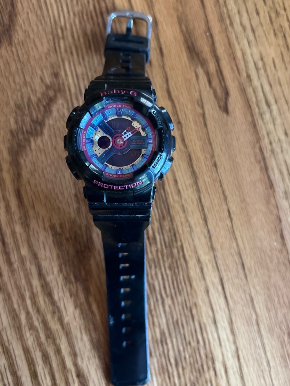Casio Baby-G Black Watch with Pink and Blue Dial Accents